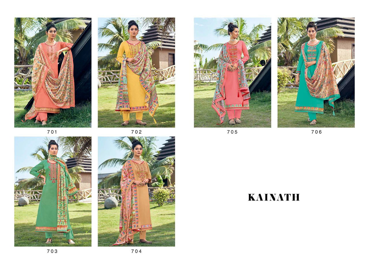 Kainath Latest Digital Jam Silk with Embroidery Work Designer Dress Material Collection.